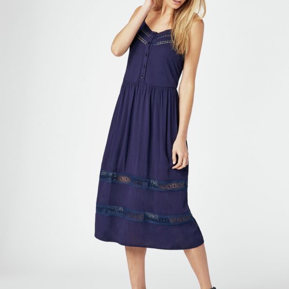 Pinafore Midi Dress Blue NWOT